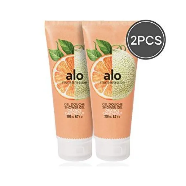 (FRUITS PASSION) 샤워 GEL [ORANGE 멜론] 200ml의 2 개 번들 비타민 E & 산화 생성물 ALO 의해 생분해, One Size, One Color