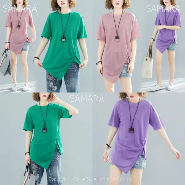 Qterra 특허브랜드 B7489 여성 반팔 언발 루즈핏 티셔츠 무지 슬림