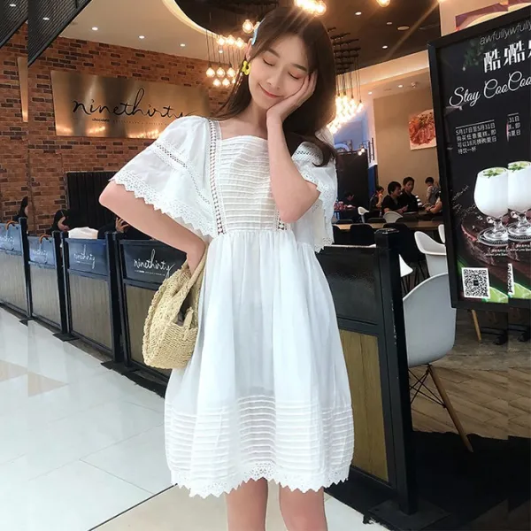 블랙바바 여성 레이스 펀칭 A자라인 미니원피스A19062833