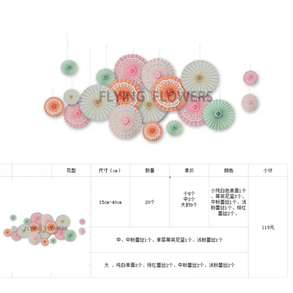 종이꽃 꽃잎날리는 꽃종이 조합세트 진열창 인테리어 결혼식 소품 수공 diy쥘부채, T01-15cm-40cm세트 레이스 단면 믹스 색상 선택가능