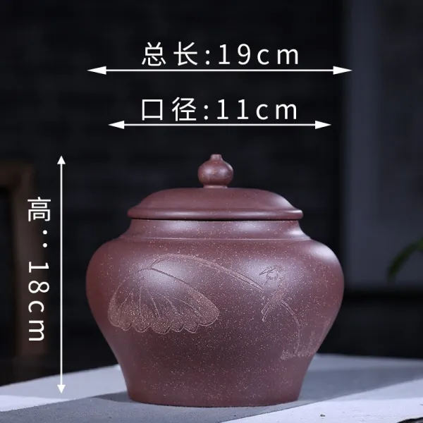 일곱바퀴 흥에 맞다 자사 큰사이즈 라지 깨어나다 차 보관함 푸얼 포장케이스 저장 탱크 도자기밀폐 깡통 가정용 한 근의, 군자금 군자금 기어코 보라색