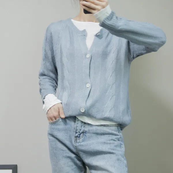 스트릿셀럽 라운드 나그랑 꽈배기 울니트 가디건