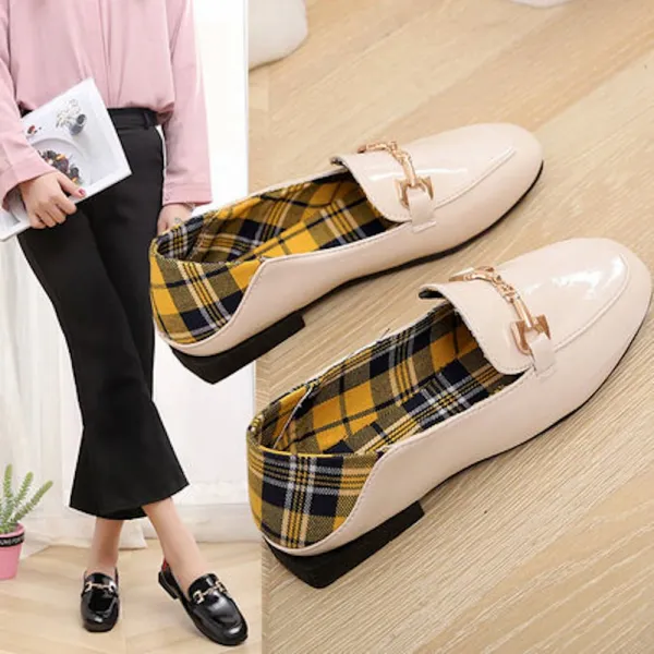 Fas687 클래식 여성 체크무늬 정장 로퍼 단화