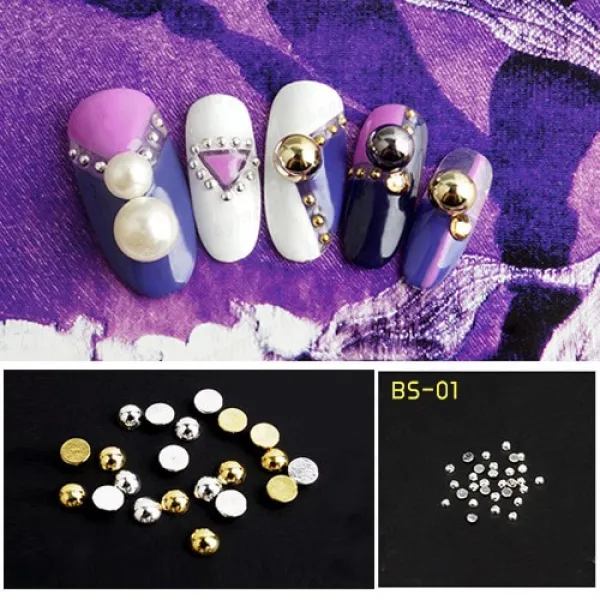 뷰티모아 고급반볼스톤 50ea~30ea 1mm~3mm 실버&골드 참파츠 네일참 네일스터드 BS-01 셀프네일아트, 50개, BS-02(반볼실버1.5mm)