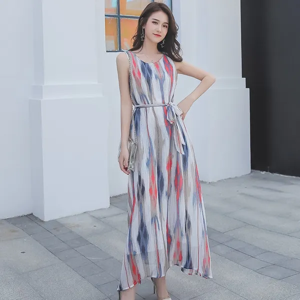 해외직구 2019 여름시원한 민소매 쉬폰 롱 원피스