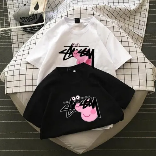 데일리 커플룩 Piggy Peggy 반팔 티셔츠 카드 스푸핑 동정 사회 사람들 Peggy clothes 남녀 학생 애호가