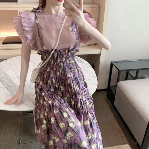 작은 키에 양기 왕년 여름 뉴 프렌치 빈티지 플라워 나시 원피스