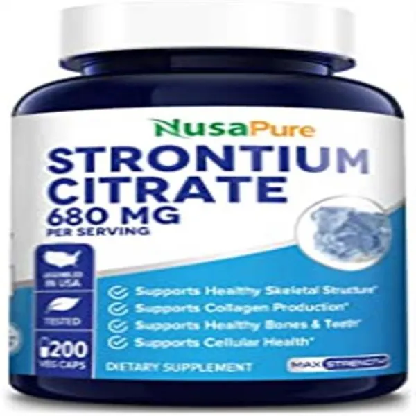 스트론튬 680 mg 200 채식주의 자 캡슐 (비 GMO 및 글루텐 프리) 뼈 유지 뼈 손실 방지 공증, 단일상품, 단일상품