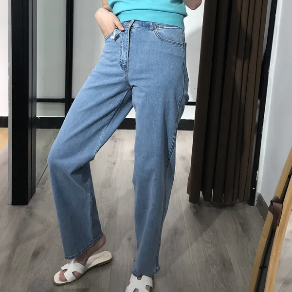 하오타오 맥시 긴바지 식체 점풍 칸 단추 집업 와이드 루즈핏 청바지