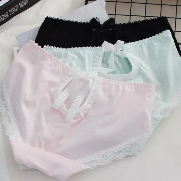 속 팬티 생리팬티 달콤 미디엄 허리 팬티 여자면 소녀의 히프 뒤쪽 레이스 리본 핫펀칭 기장이 귀엽고 통통 튀는 블랙 M, 단일상품