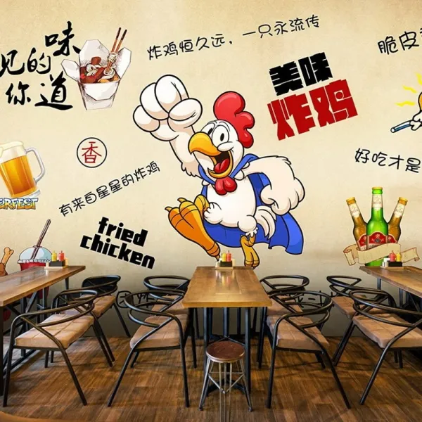 비 덕 호 치킨 햄버거 집 벽화 개성 미식 분식 집 벽지 창의 밀 크 티 집 냉 음 벽지 캔버스