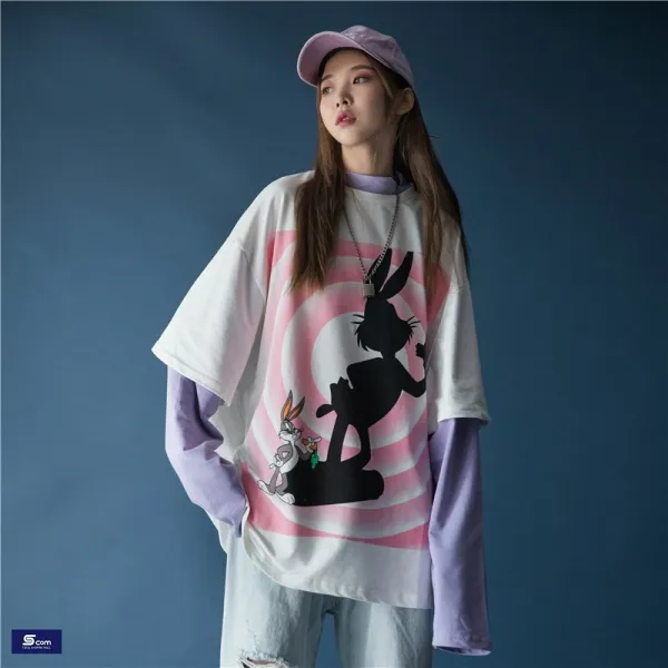 쇼핑하자 티셔츠 여성 레이어드 루즈핏 스트릿 패션룩 긴팔티30