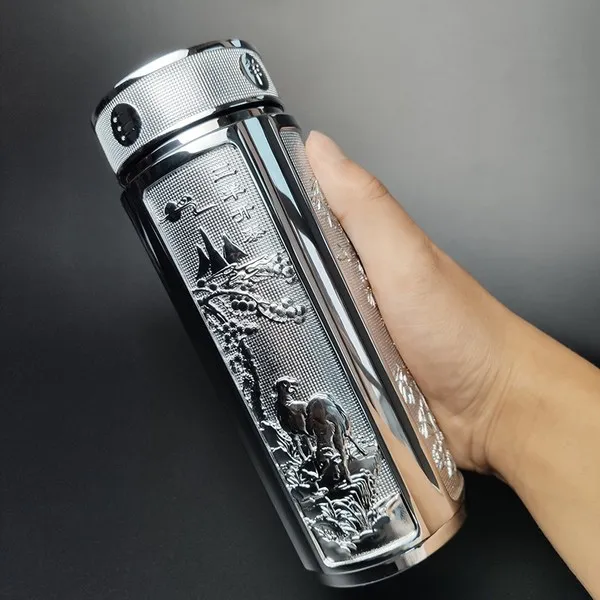 진공텀블러 길상 순은 건강 내피 보온컵 고급 증정연장자 항균 건강지키기 물컵 실버 304 스테인리스 라이너 