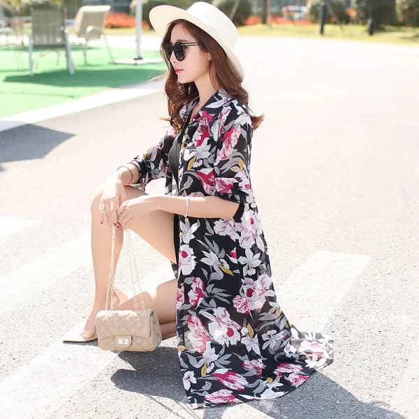 Zoneshop 쉬폰가디건 여성롱가디건 카디건 간절기 여름 해션xv