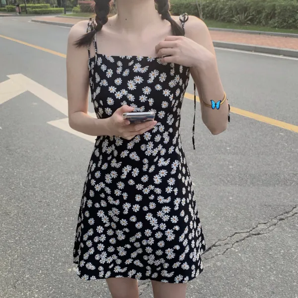 스폰서 데이지꽃 플라워 끈 나시 미니원피스 사랑의 불시착 손예진원피스 뷔스티에