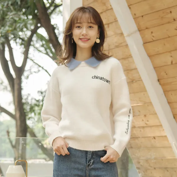 ief 사랑 에누리 여 봄여름 패션 학생 레터링 인형 넥 긴팔 상의