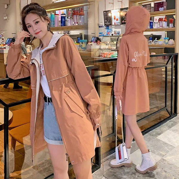 Okseller1 편한 데일리룩 오렌지 후드 롱자켓