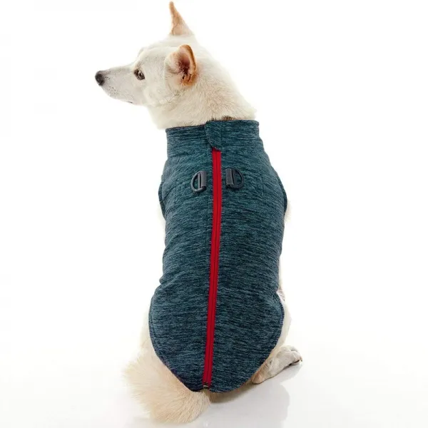 Gooby Zip Up Fleece Dog Vest-Turquoise Wash Medium-Step-in Dog Jacket with Zipper Closure and Leash Ring-Winter Small, 단일옵션