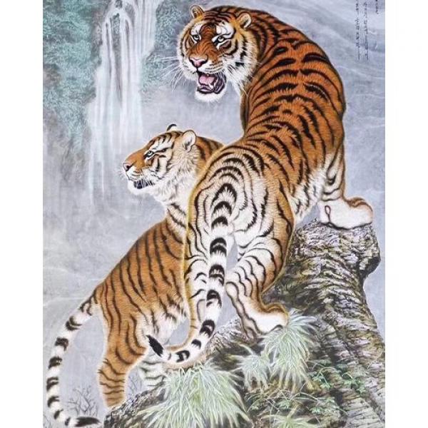 Sevoren 비즈십자수 3D 보석 십자수 패브릭 유형, 40x50cm, ZQ65-LH 맹호가 산을 내려오다