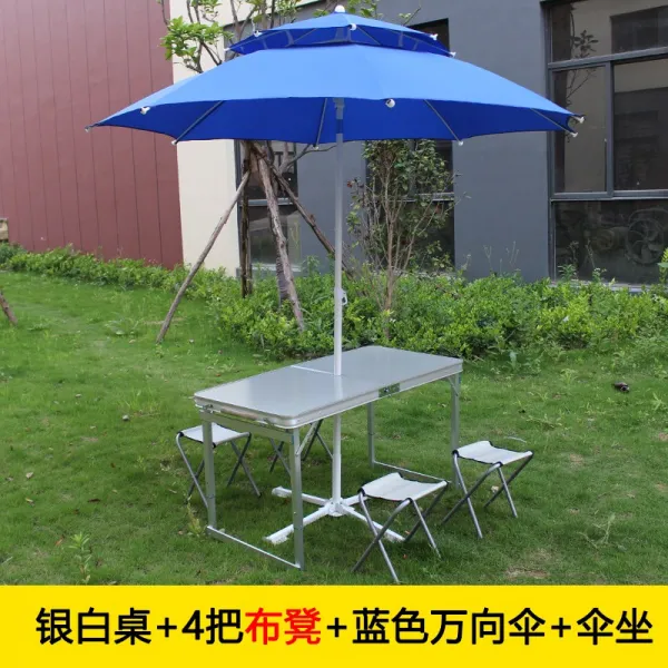 야외테이블 접이식테이블 야외 노점 디스플레이테이블 휴대용 알루미늄합금 자가운전여행 바베큐 차량용 피크닉테이블의자 T21 실버화이트 책상+4개 천스툴의자+블루색 프리방향