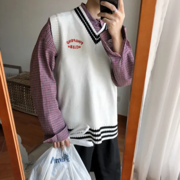 남성 가을 겨울 니트 조끼 다조 가을 스쿨 브이넥 니트 베스트 남루 학생 민소매 민소매 니트 조끼 트렌드