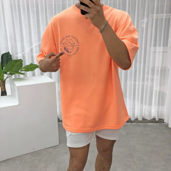 Hearts Price 간빠레 형광hs 고래 프린팅 오버핏 반팔 티셔츠