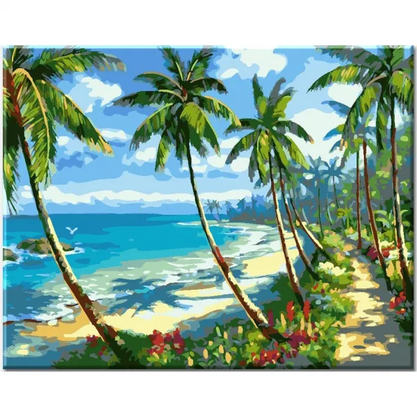 모모픽스페인팅 DIY명화그리기 40x50cm J53 야자수 해변 물감2배