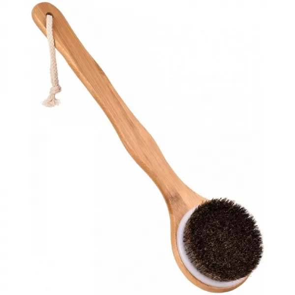 자연적인 말의 갈기를 가진 호화스러운 대나무 샤워 몸 솔 긴 손잡이를 가진 목욕 건조한 솔 건성 피부, 1