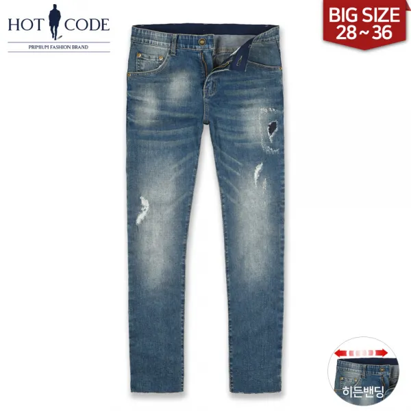핫코드 남성용 히든밴딩 남자 컷팅진 청바지 Hc1124