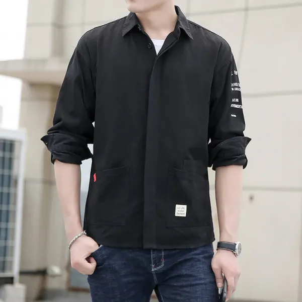 심쿵직구 남성 2019 가을 터틀넥 캐주얼 순면셔츠