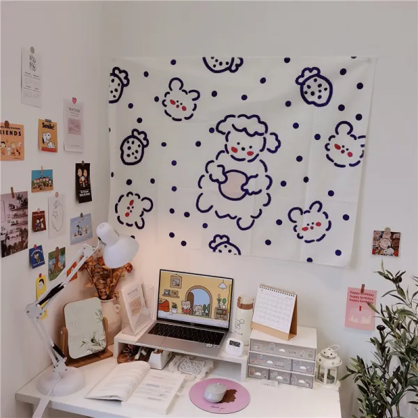 Ins 바람 침실 배경 천 합숙소 벽면 포인트 캐릭터 여 메쉬 레드 룸 배치 침상머리 벽포 후키 블러쉬 스웨이드 증정 두개 후크 10075