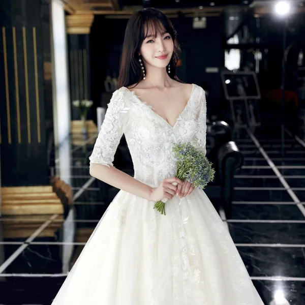 A-ROBOT 빅사이즈 더우인스타 깔끔 V넥 임부 A라인 웨딩드레스