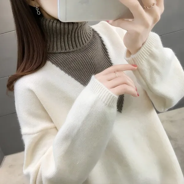 여성 립 폴라 스웨터 여 겨울 가후년 루즈 나른한 이너 추동 아우터