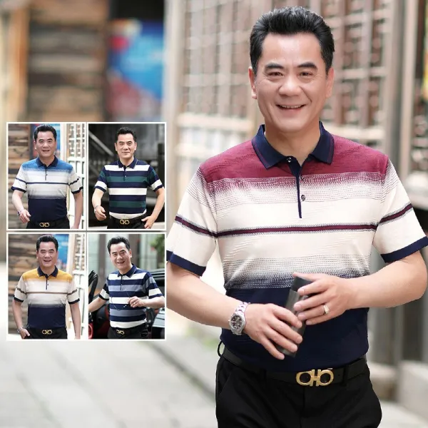 중년 남성 티셔츠 남성 반팔 티셔츠 여름 아버지는 4050 옷깃 얼음 실크 셔츠 셔츠로드 GB0415-20869