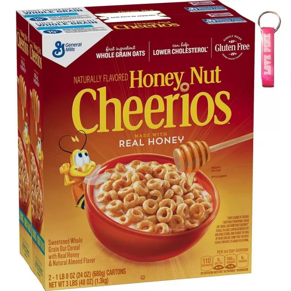 [미국직구]General Mills 허니 넛 치 리오스 글루텐 아침 시리얼 24oz (2 박스) 핑크 오프너 열쇠 고리, 선택, 상세설명참조