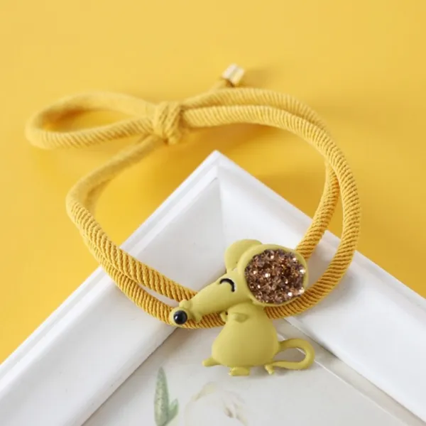 본S인터내셔널큐빅 눈웃음 쥐 머리끈 옐로우 쥐모양머리끈 머리끈 큐빅쥐모양머리끈 헤어끈 예쁜머리끈_UJUY숄 +JHKJ