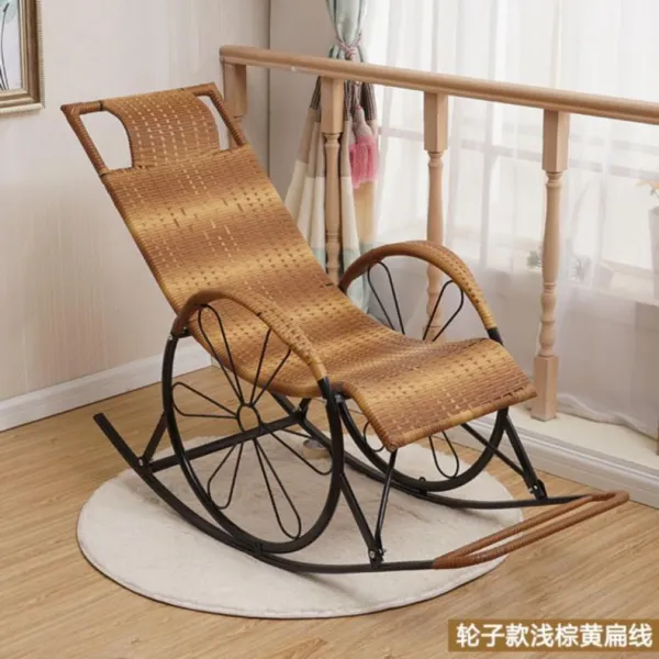 흔들의자 거실 대나무짜임 노인 누울수있는의자 수면의자 소요 국다용도 방 화원 통기성 옛날식 T03 바퀴 두꺼운 라이트브라운 옐로더블층 납작실