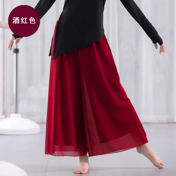 Mar.20 156번 클래식 안무 연습복 여중 차이나 민속춤 현대무용 시폰 찰랑찰랑 와이드 팬츠 신운 무용 팬츠여름z 평균 사이즈 와인