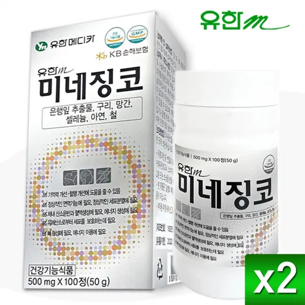 유한메디카 미네징코 200정 은행잎추출물 셀레늄 기억력 혈행개선 100g 2통