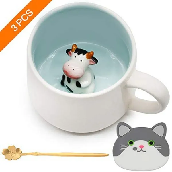 Sayopin 세라믹 커피 잔 재미 있은 차잔 친구 룸메이트 가족 또는 아이들을위한 Handmade 귀여운 찻잔 3D, 상세 설명 참조0, 단색