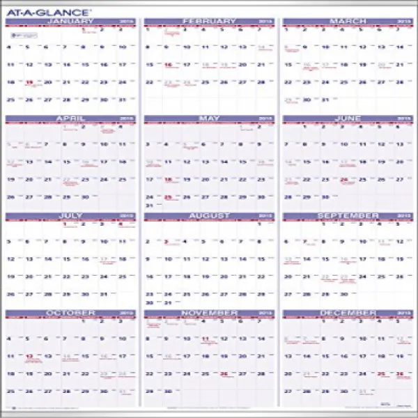 AT-A-GLANCE Yearly Wall Calendar 2015 24 x 36 Inch Page Size (PM12-28) AT-A-GLANCE 연간 월별 달력 2015 2, nullSET