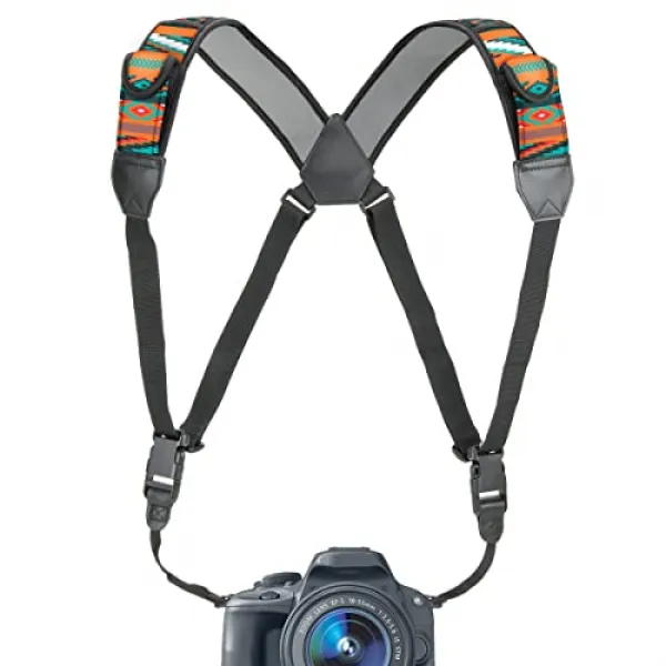 빠른 릴리스 버클 남서쪽 네오프렌 패턴 및 액세서리 주머니가있는 DSLR 카메라 스트랩 가슴 하네스 - 호환 가능 W Canon Nikon Sony 및 더 많은 점 및 촬영, 본상품
