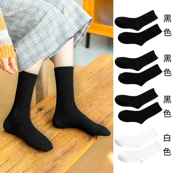 4벌 검정 양말 자녀 무더기 여중 통원 숙풍 ins 스타킹 여 거리 봄, 3블랙 화이트