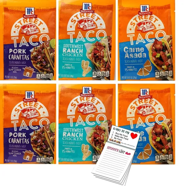 Mccormick 거리 타코 양념 다양한 팩 | 남서 치킨 목장 Carne 아사다 돼지 고기 Carnitas 느린 밥솥 과자 재미 자기 쇼핑 패드 다발