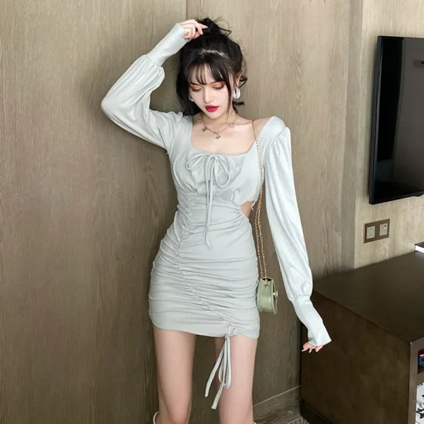 라랑라랑 섹시홀복원 기계 조심 펀칭 셔링 힙랩 짧은 나이트클럽 여성의류 겅둥겅둥 적의 고궬 감각 랩매핑 원피스 겨울 가을