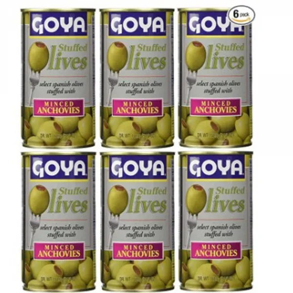 Goya Stuffed Olives Minced Anchovies 고야 다진 멸치 올리브 통조림 5.25oz(148.8g) 6팩, 148.8g