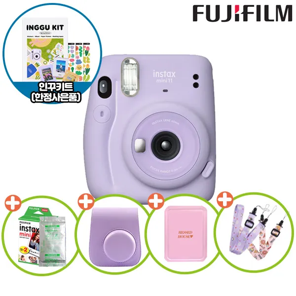 인스탁스 미니11카메라+전용가방+미니1p+숄더스트랩+틴케이스 즉석카메라, 1개, 라일락퍼플