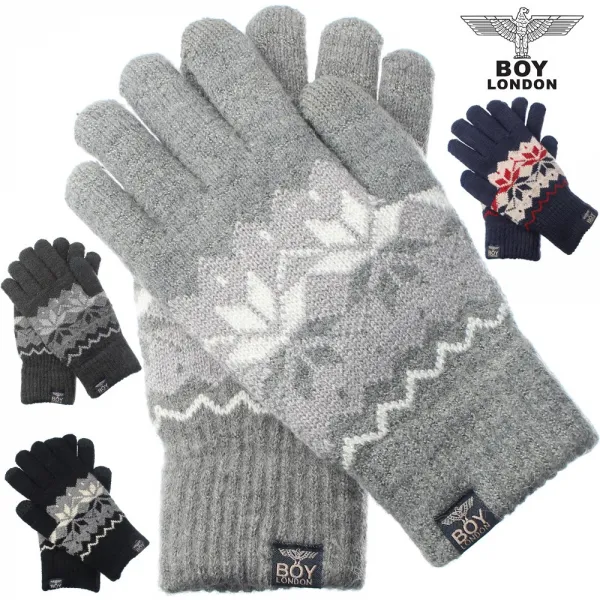  보이런던 따뜻한 기모안감 겨울 스마트 터치 니트장갑 여성 남성 지그재그눈꽃 