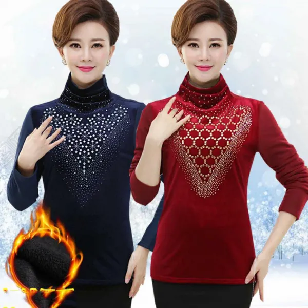 Qterra 특허브랜드 긴팔 기모 엄마 폴라 이너 중장년 티셔츠