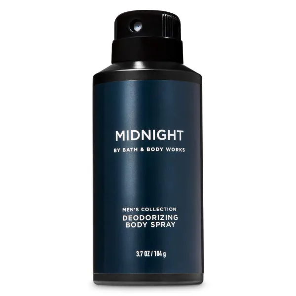 Bath & Body Works Midnight Deodorizing Body Spray for Mens 남성을 위한 남성적인 향과 탈취 방지 바디 스프레이, 104g